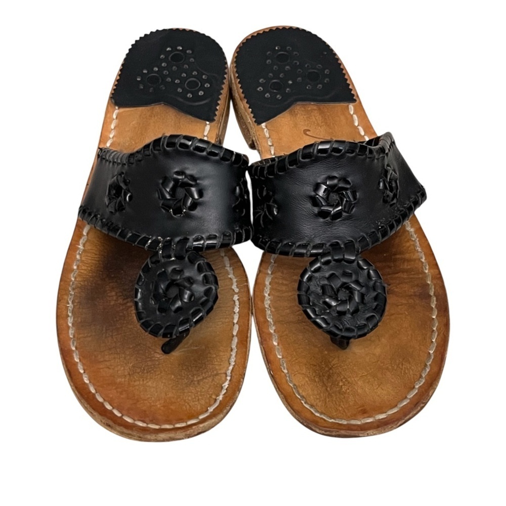JACK ROGERS Black Leather NAVAJO Flip Flop Flat Thong Sandals Women's Size 7 M